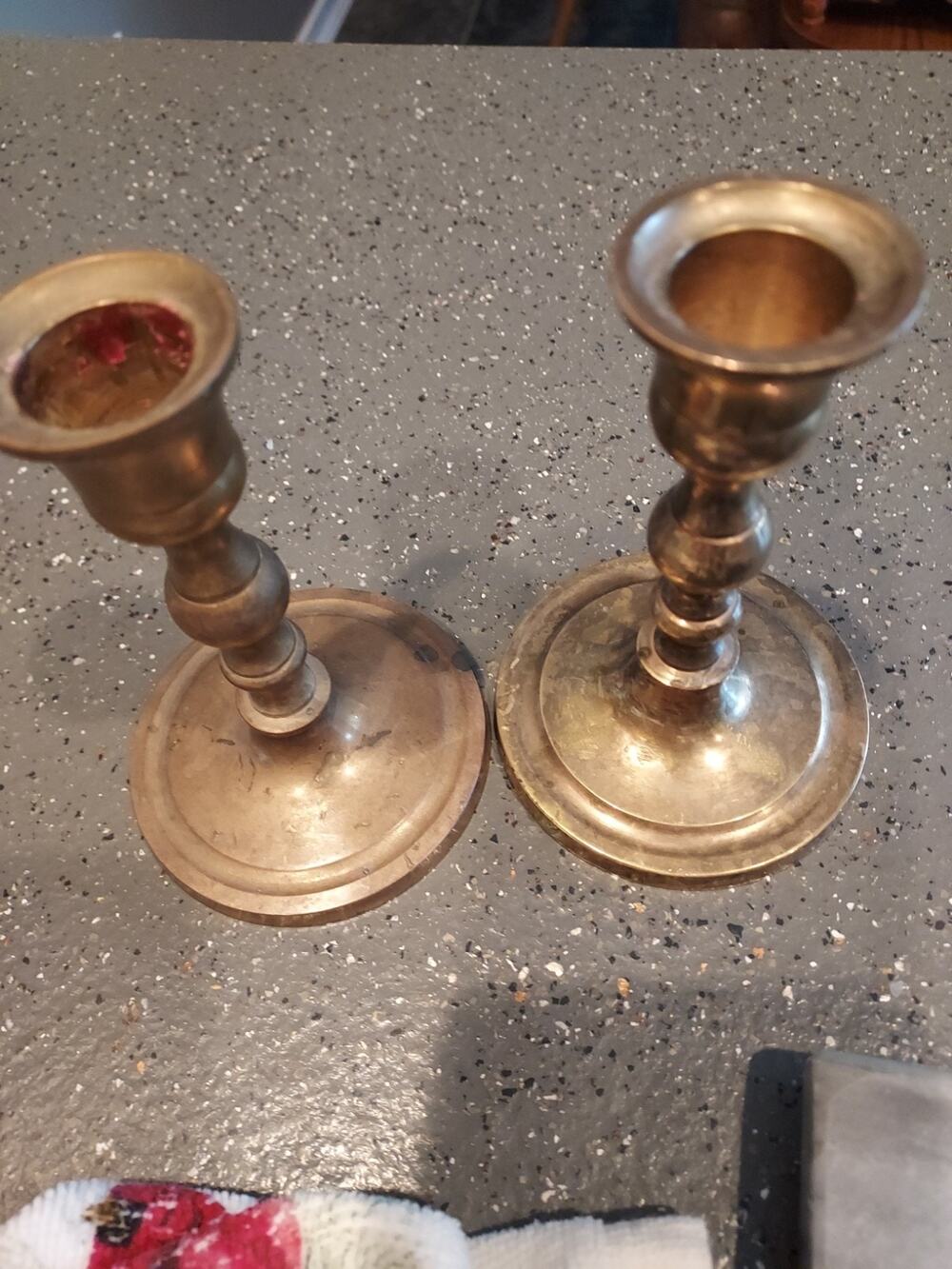 Vintage Solid Brass Candlesticks 5" tall Lot Of Two See Description Heavy